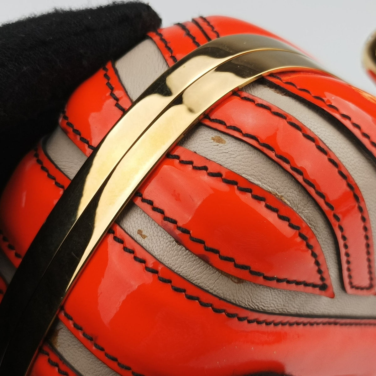 skull clutch Orange Enamel x Leather 208024 000926スカルクラッチ オレンジ エナメル x レザー 208024 000926