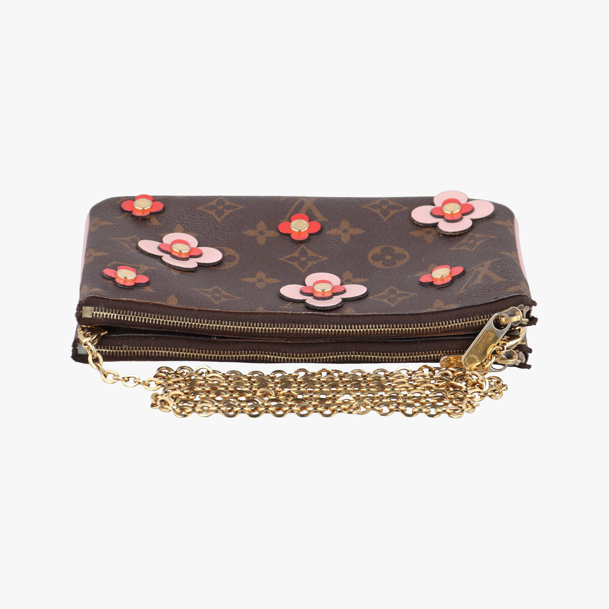Pochette Double Zip Brown x Pink x Red Monogram canvas M63905 GI0179 IC Chipポシェットドゥーブルジップ ブラウン×ピンク×レッド モノグラム キャンバス M63905 GI0179 ICチップ