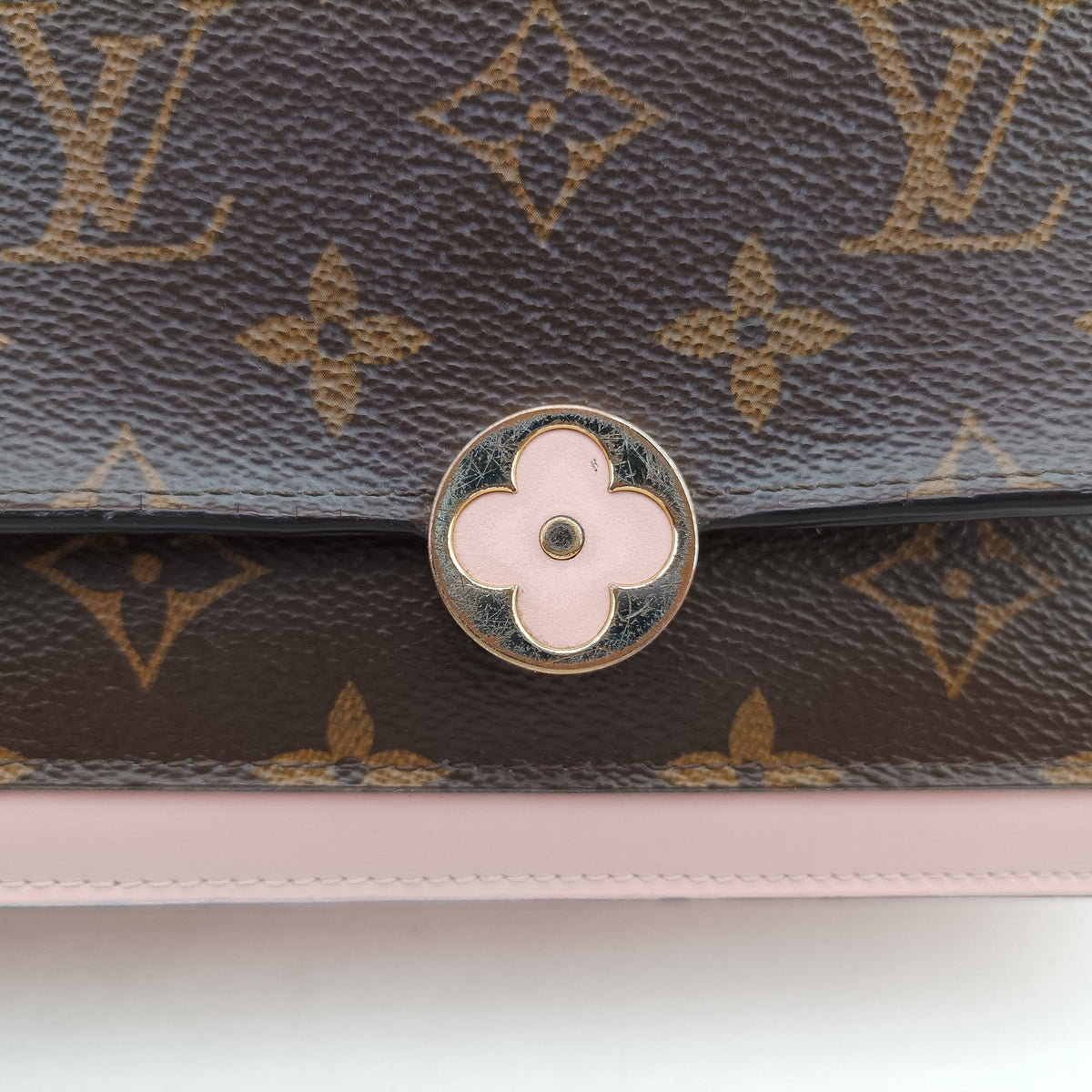 Portefeuille FLORE Chain brown×ROSE BALLERIN Monogram Canvas×calf leather M67405 SN4230ポルトフォイユ フロール チェーン モノグラム/ブラウン×ローズバレリーヌ モノグラムキャンバス×カーフレザー M67405 SN4230
