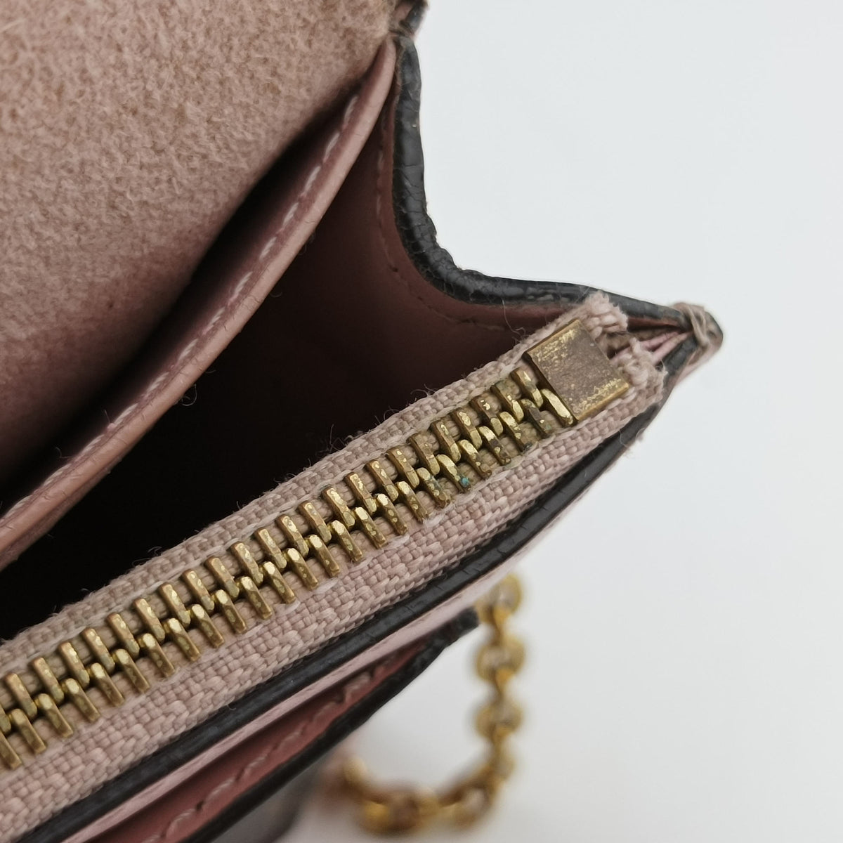 Portefeuille FLORE Chain brown×ROSE BALLERIN Monogram Canvas×calf leather M67405 SN4230ポルトフォイユ フロール チェーン モノグラム/ブラウン×ローズバレリーヌ モノグラムキャンバス×カーフレザー M67405 SN4230