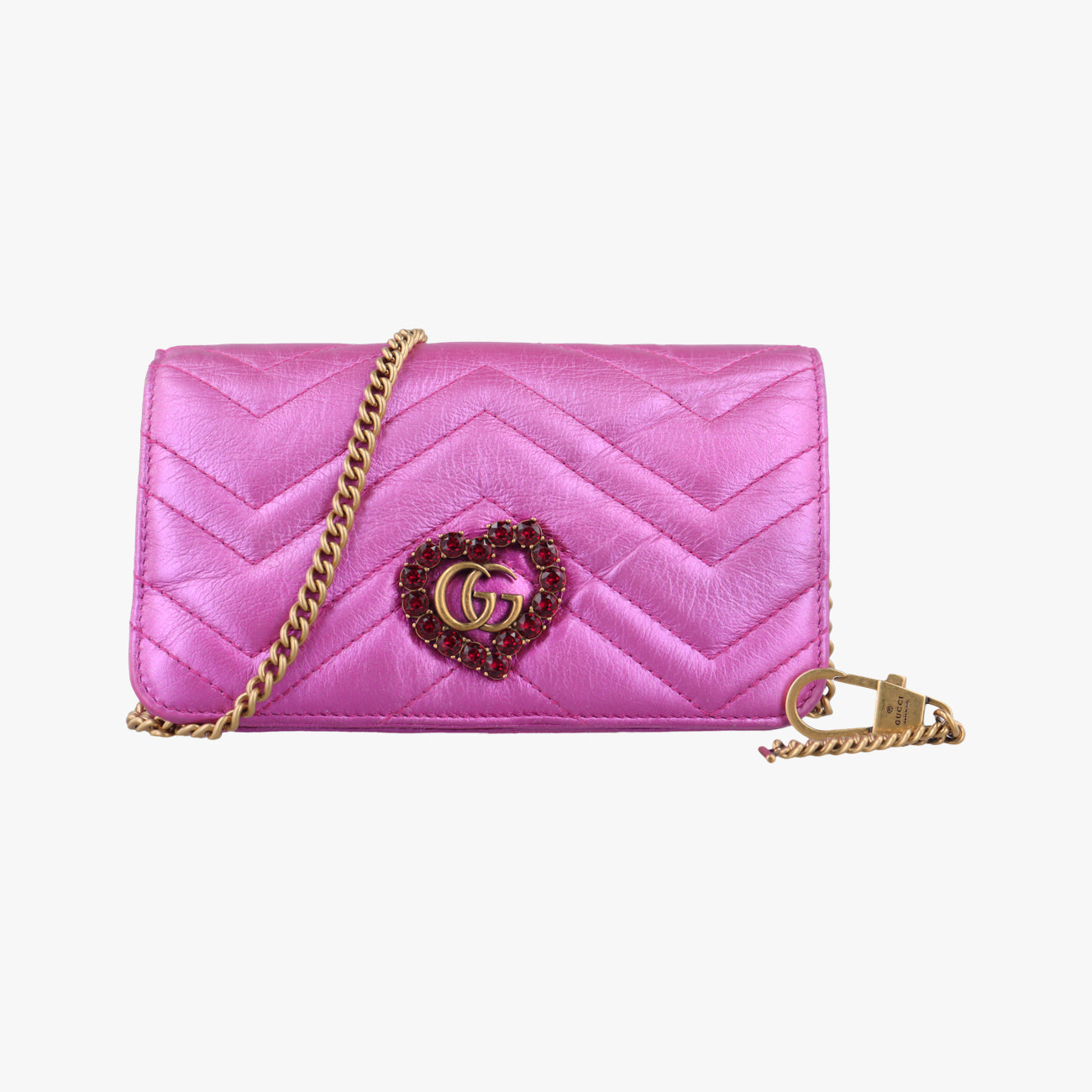 Pochette Heart crystal GG MarmontPinkLeather549880ポシェット ハート クリスタル GGマーモントピンクレザー549880