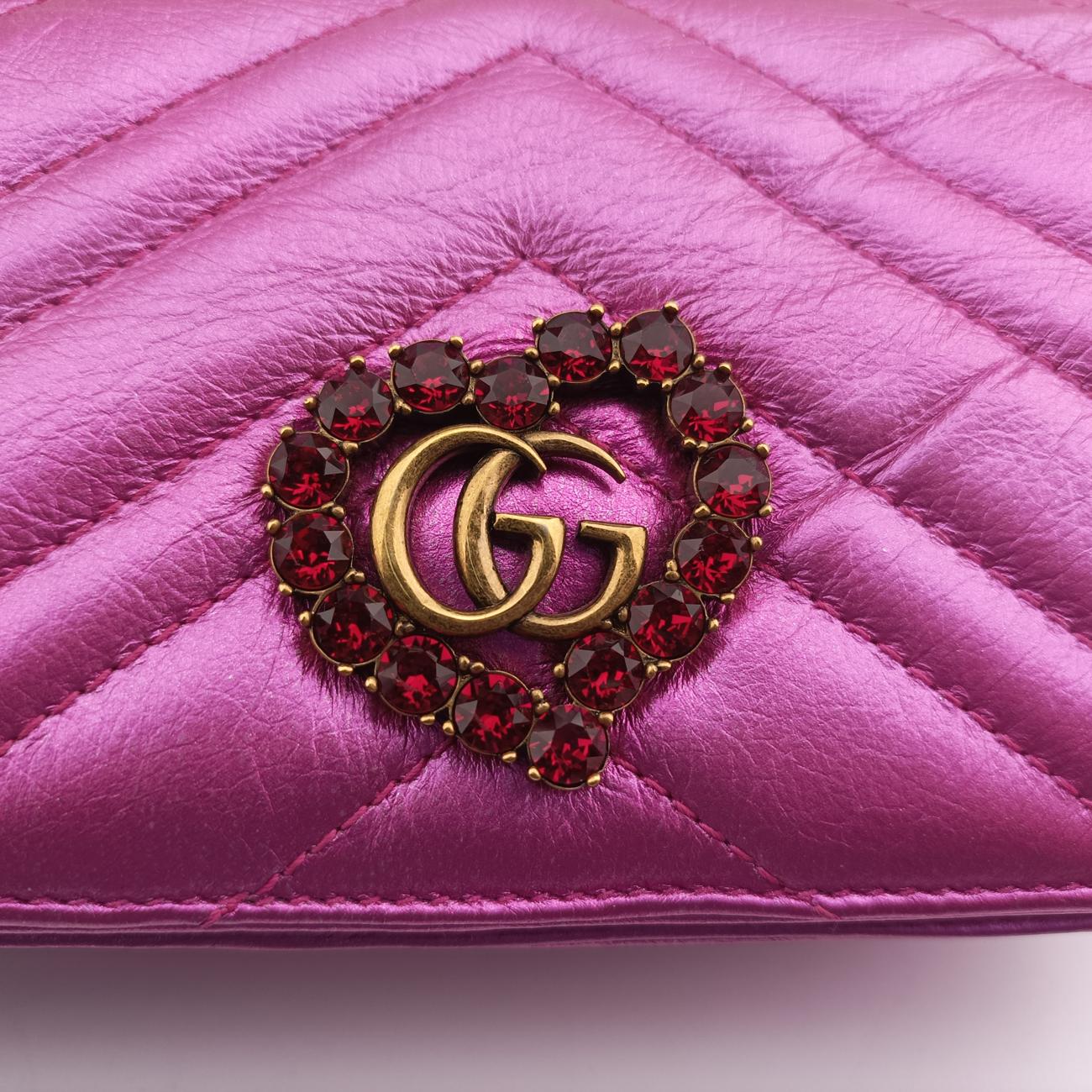 Pochette Heart crystal GG MarmontPinkLeather549880ポシェット ハート クリスタル GGマーモントピンクレザー549880
