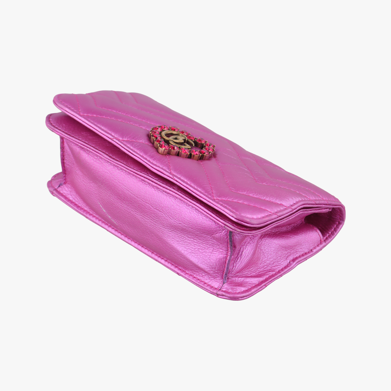 Pochette Heart crystal GG MarmontPinkLeather549880ポシェット ハート クリスタル GGマーモントピンクレザー549880