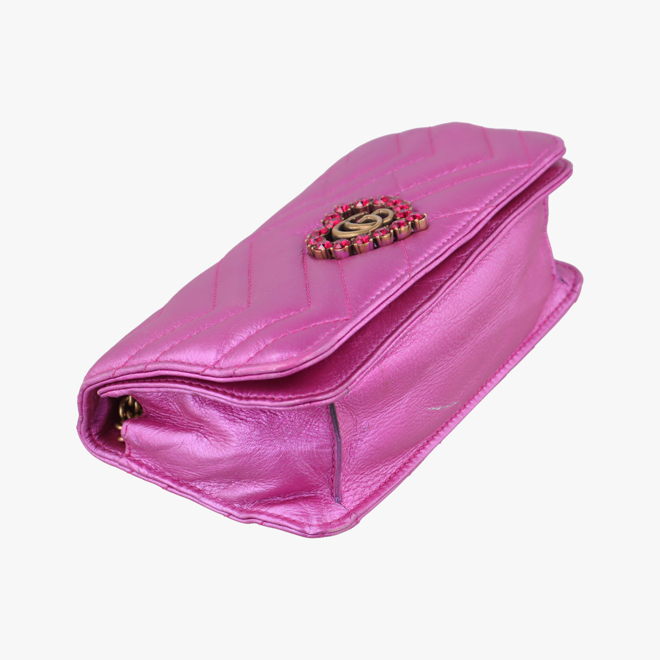 Pochette Heart crystal GG MarmontPinkLeather549880ポシェット ハート クリスタル GGマーモントピンクレザー549880