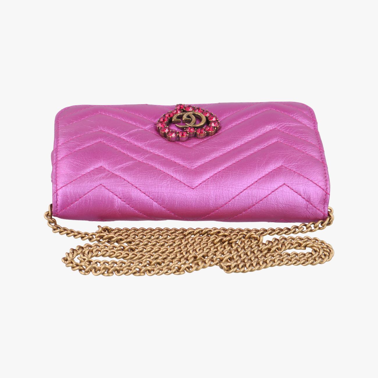 Pochette Heart crystal GG MarmontPinkLeather549880ポシェット ハート クリスタル GGマーモントピンクレザー549880