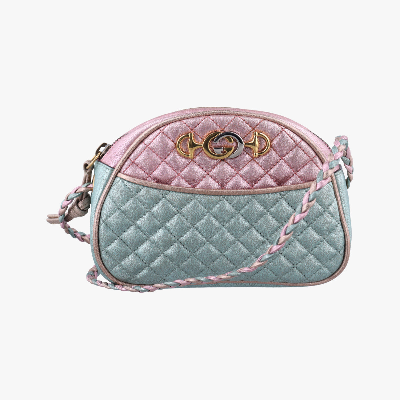 グッチGucciラミネートピンク×グリーンレザー534951