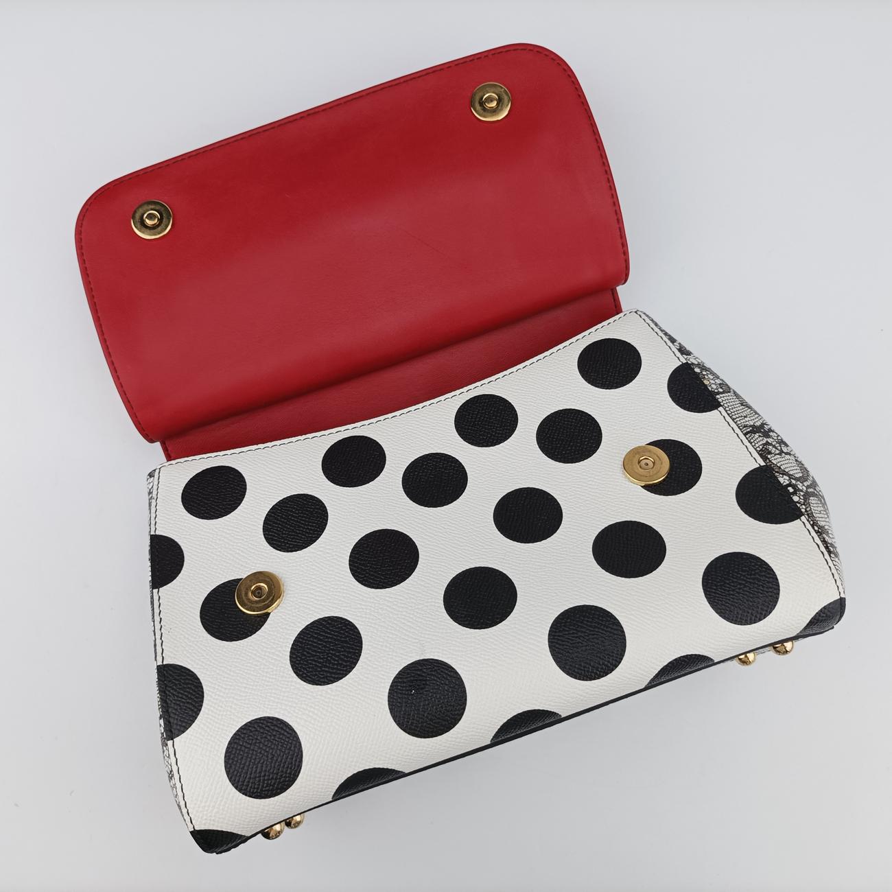 Polka Dot Medium Miss SicilyWhite x Red x BlackLeather40ポルカドットミディアムミスシシリーホワイト x レッド×ブラックレザー40