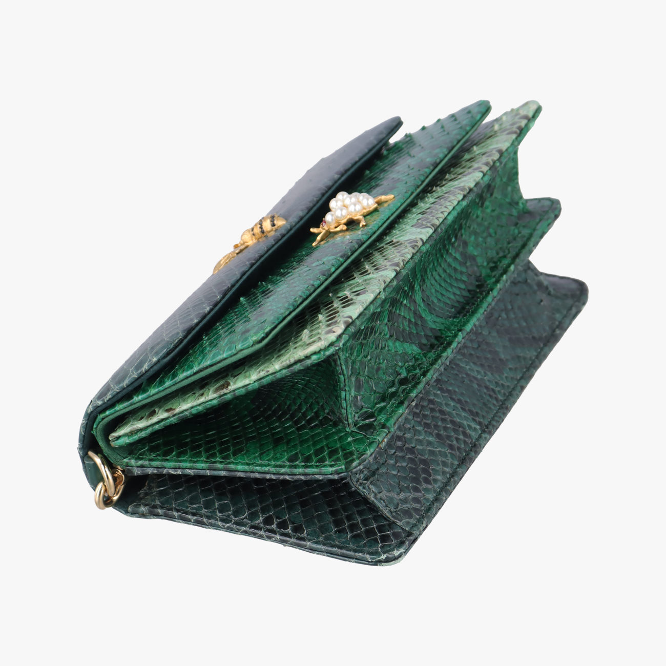 bee embellishmentGreensnakeskinビー エンベリッシュメントグリーンヘビ革