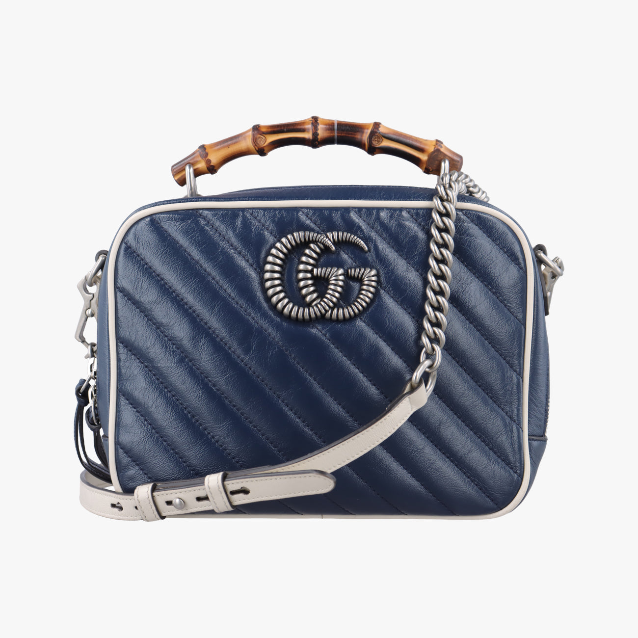 GG Marmont Bamboo Top HandleBlueLeather602270A031721972GGマーモント バンブー トップ ハンドルブルーレザー602270A031721972