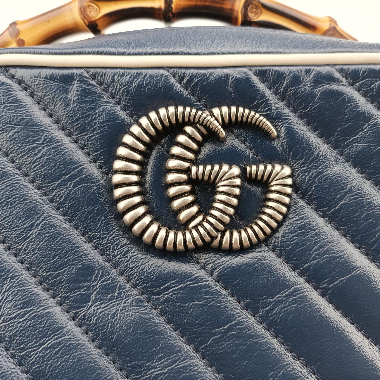 GG Marmont Bamboo Top HandleBlueLeather602270A031721972GGマーモント バンブー トップ ハンドルブルーレザー602270A031721972