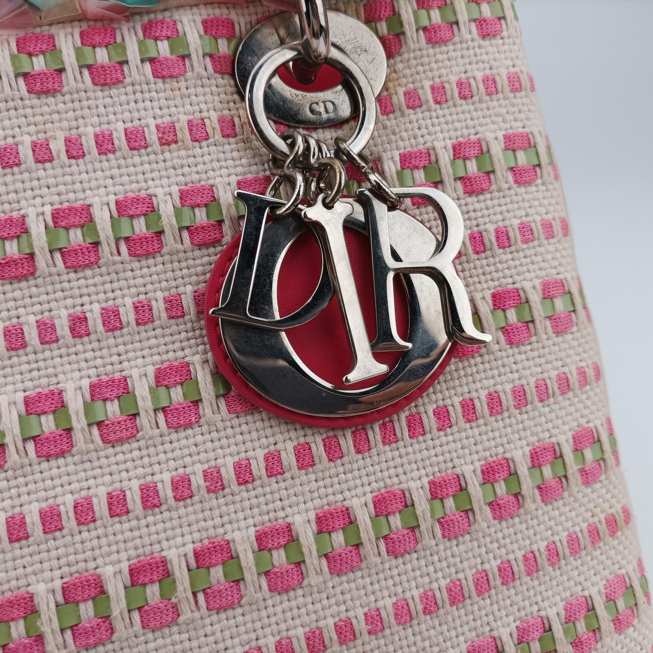 Medium Tweed Sequin Lady DiorPink×BlueCanvas x Leather02-MA-1123ミディアムツイード スパンコール レディ ディオールピンク×ブルーキャンバス×レザー02-MA-1123