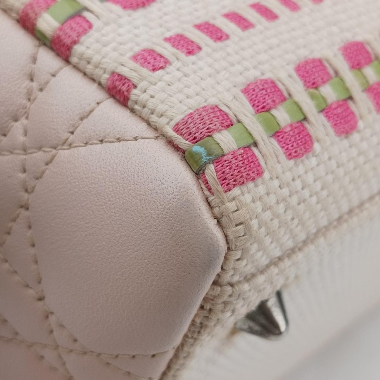 Medium Tweed Sequin Lady DiorPink×BlueCanvas x Leather02-MA-1123ミディアムツイード スパンコール レディ ディオールピンク×ブルーキャンバス×レザー02-MA-1123