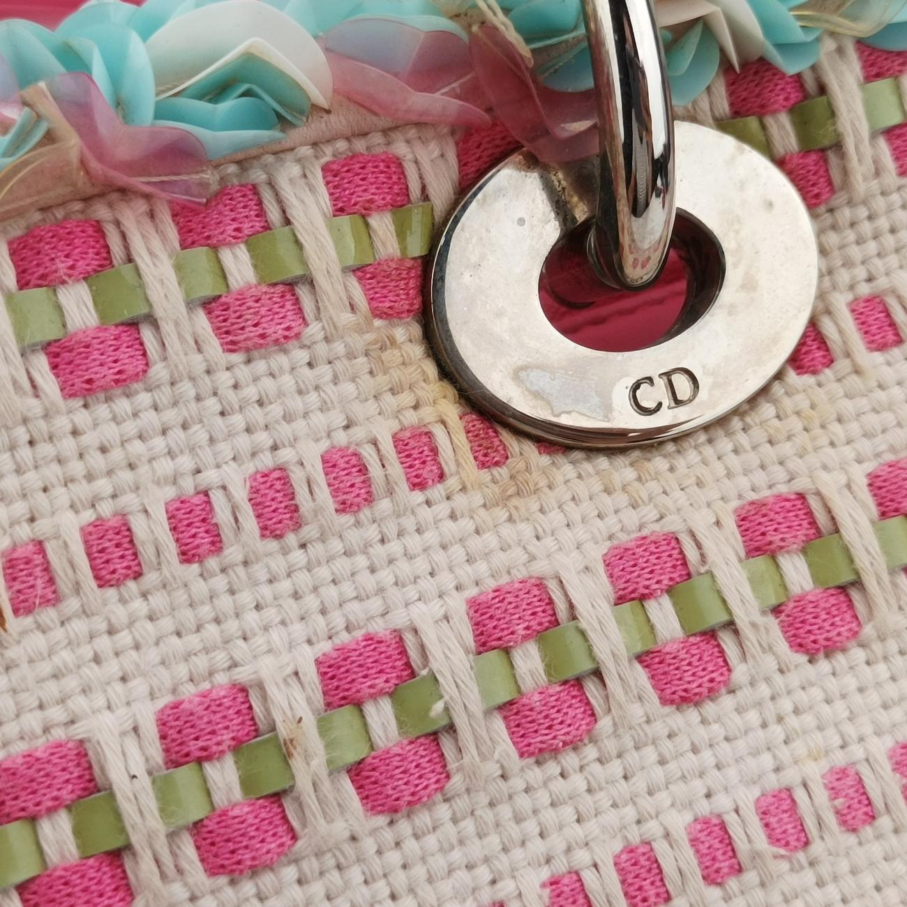 Medium Tweed Sequin Lady DiorPink×BlueCanvas x Leather02-MA-1123ミディアムツイード スパンコール レディ ディオールピンク×ブルーキャンバス×レザー02-MA-1123