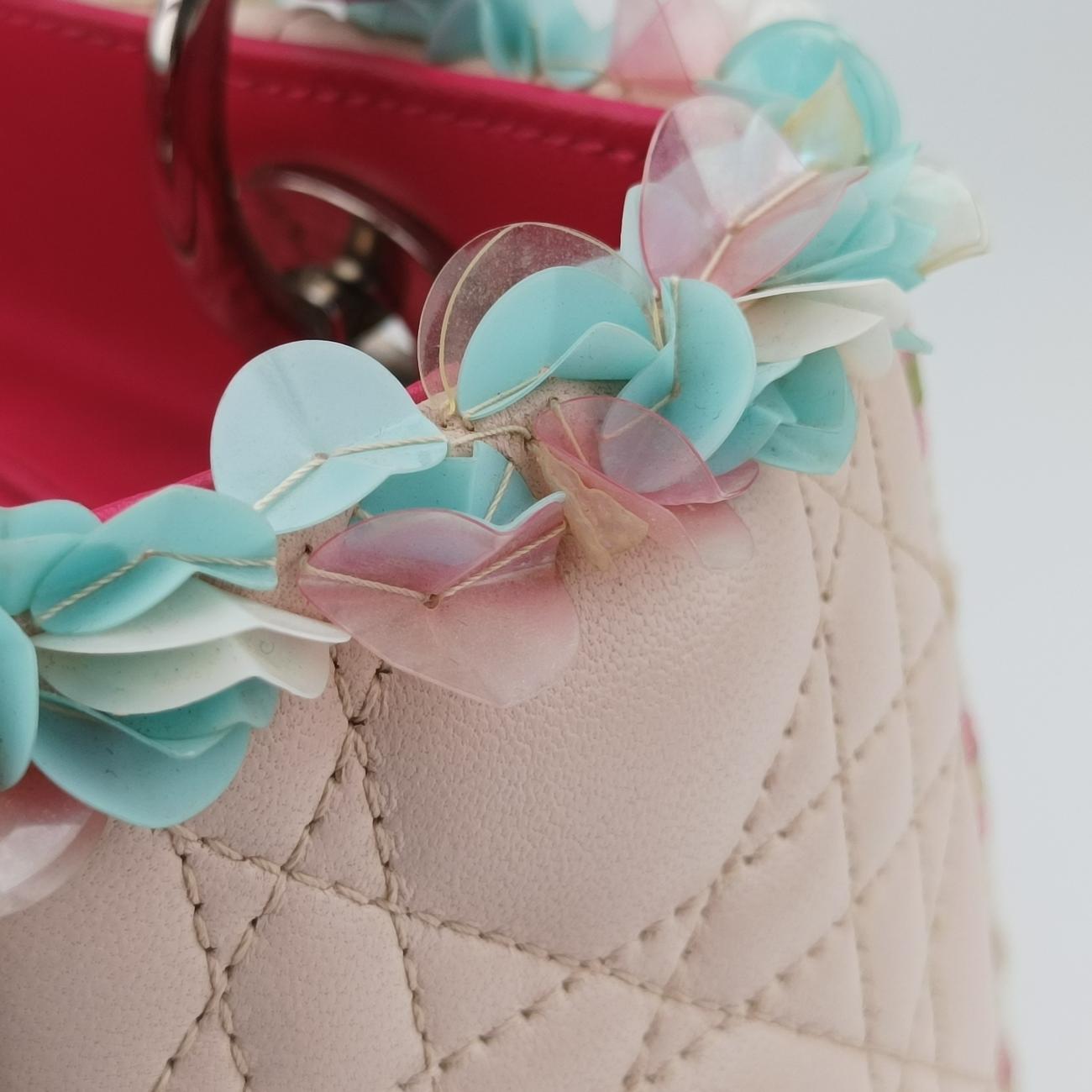 Medium Tweed Sequin Lady DiorPink×BlueCanvas x Leather02-MA-1123ミディアムツイード スパンコール レディ ディオールピンク×ブルーキャンバス×レザー02-MA-1123