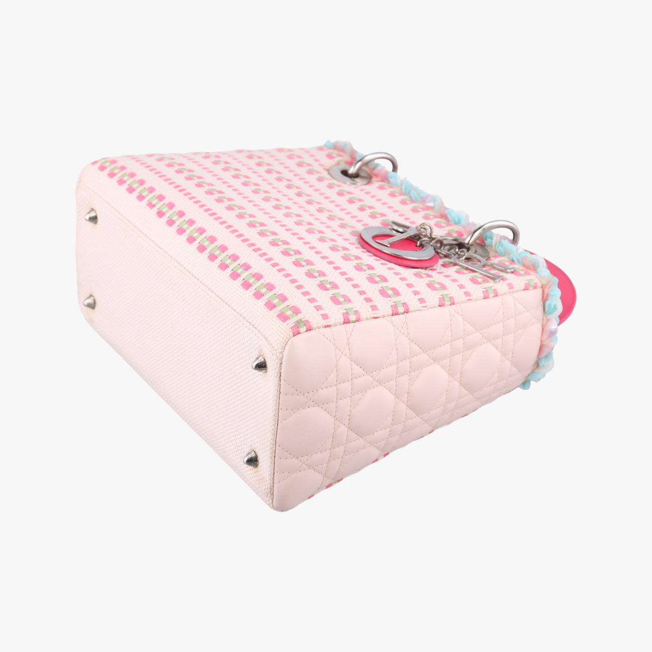 Medium Tweed Sequin Lady DiorPink×BlueCanvas x Leather02-MA-1123ミディアムツイード スパンコール レディ ディオールピンク×ブルーキャンバス×レザー02-MA-1123