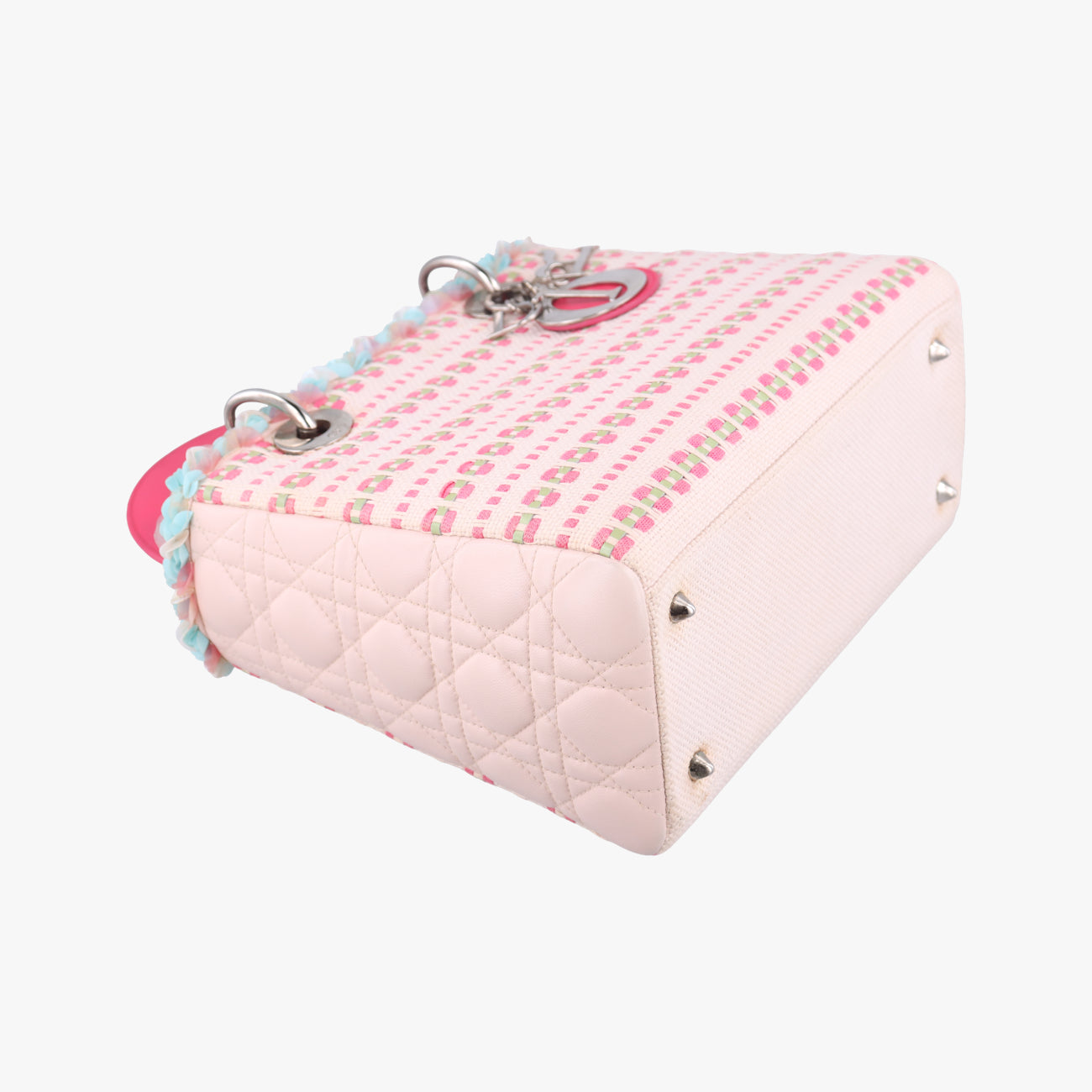 Medium Tweed Sequin Lady DiorPink×BlueCanvas x Leather02-MA-1123ミディアムツイード スパンコール レディ ディオールピンク×ブルーキャンバス×レザー02-MA-1123