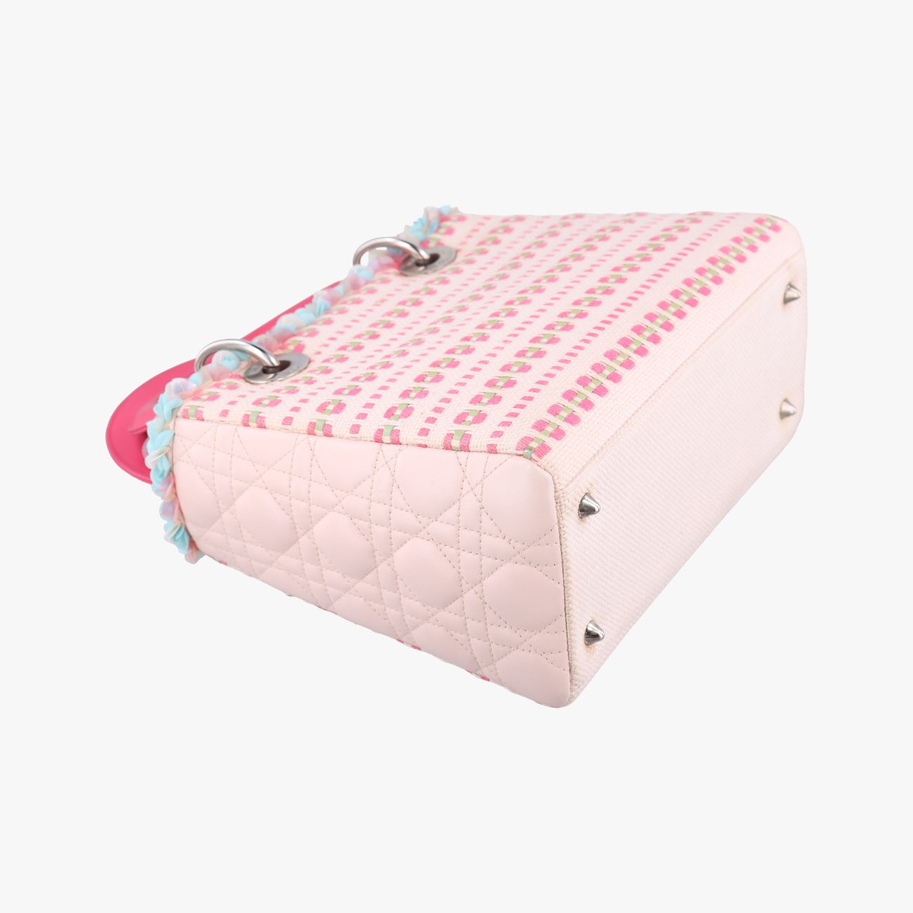 Medium Tweed Sequin Lady DiorPink×BlueCanvas x Leather02-MA-1123ミディアムツイード スパンコール レディ ディオールピンク×ブルーキャンバス×レザー02-MA-1123