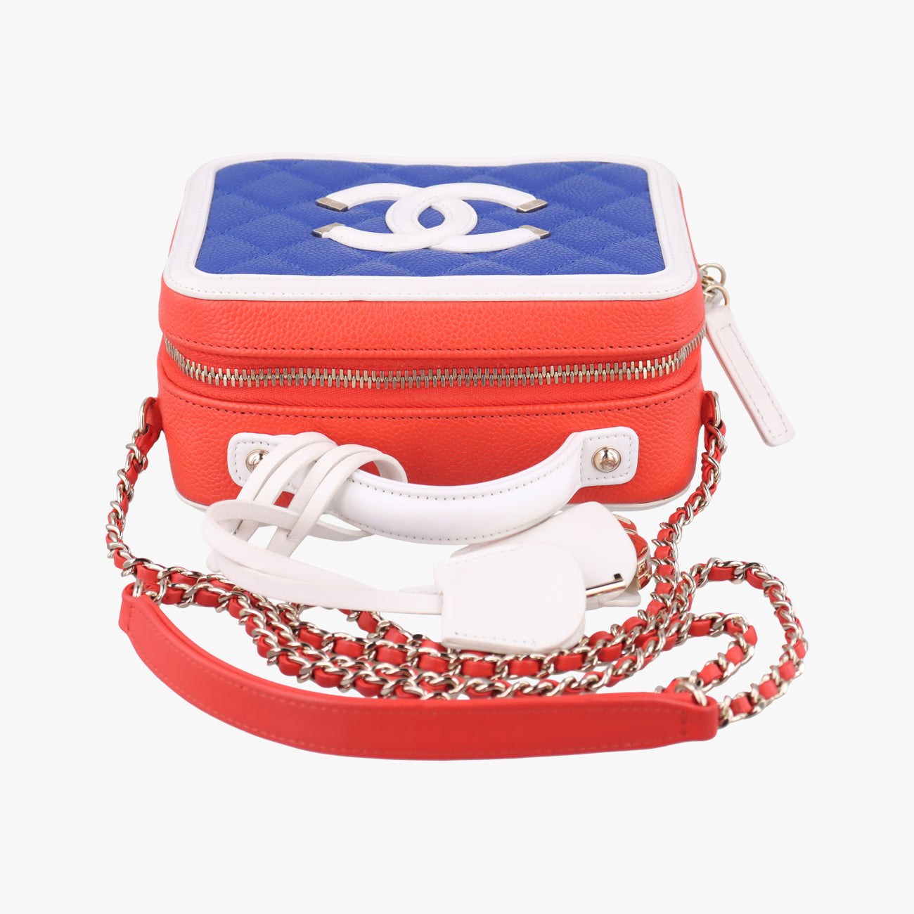 Filigree Vanity CaseBlue x Red x WhiteCaviar LeatherA9334226940738CCフィリグリー バニティ ケース トップ ハンドルブルー×レッド×ホワイトキャビアレザーA9334226940738