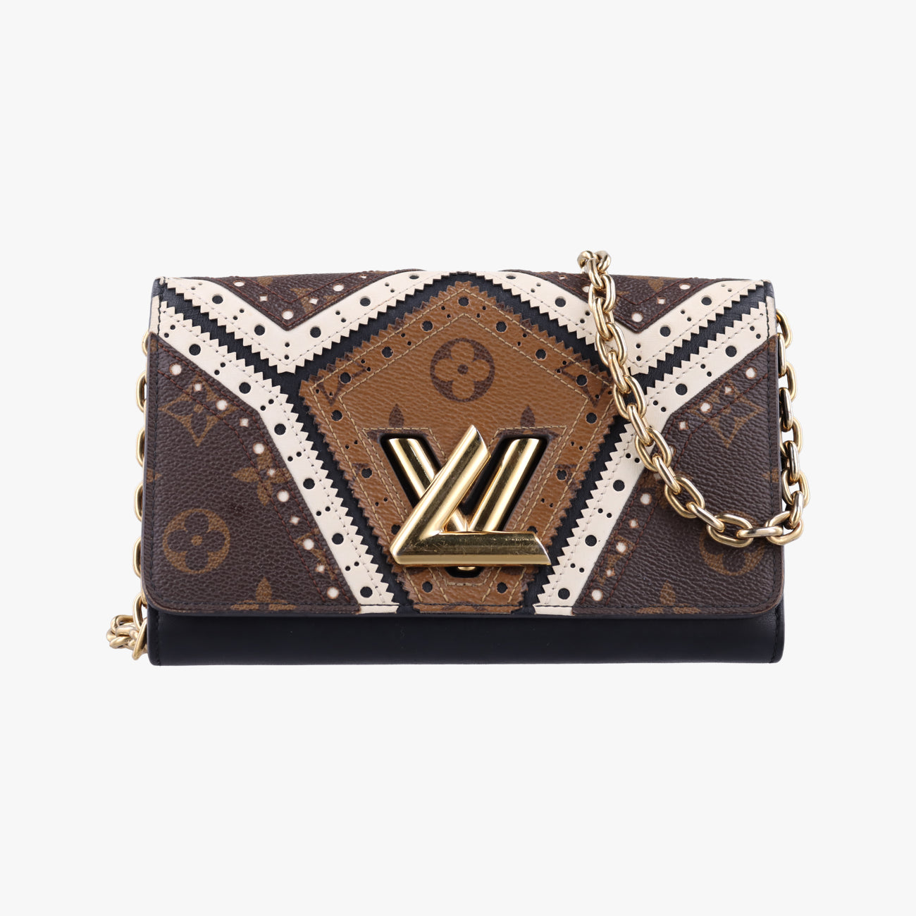Portefeuille Twist Chain Wallet Black x Brown x White PVC x Leather M62872 SP2187ポルトフォイユ ツイストチェーン チェーンウォレット ブラック×ブラウン×ホワイト PVC×レザー M62872 SP2187