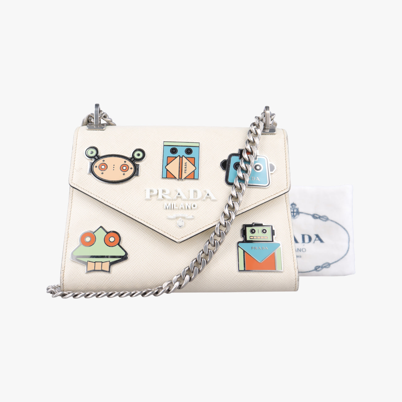 Monochrome Robot White SAFFIANO Leather 1BD127 7/Dモノクローム ロボット ホワイト サフィアーノレザー 1BD127 7/D