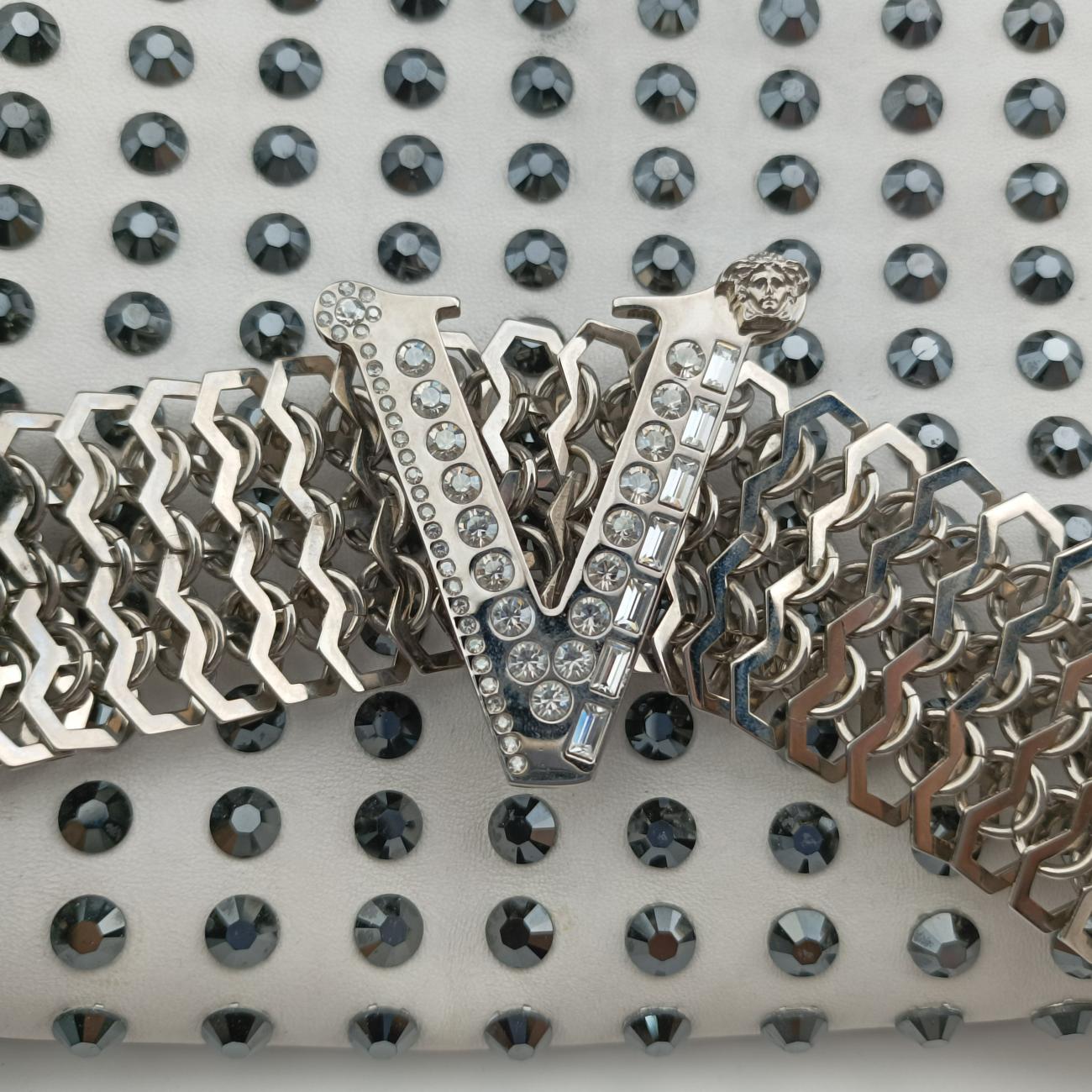 Studded Crystal Chain White Leather スタッズクリスタルチェーン ホワイト レザー