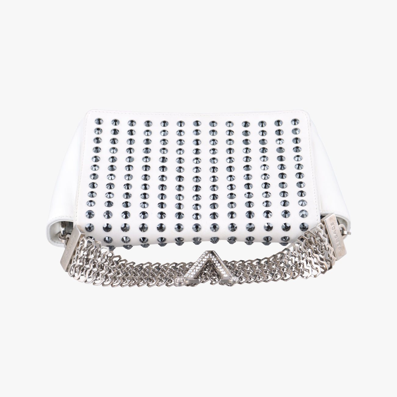 Studded Crystal Chain White Leather スタッズクリスタルチェーン ホワイト レザー