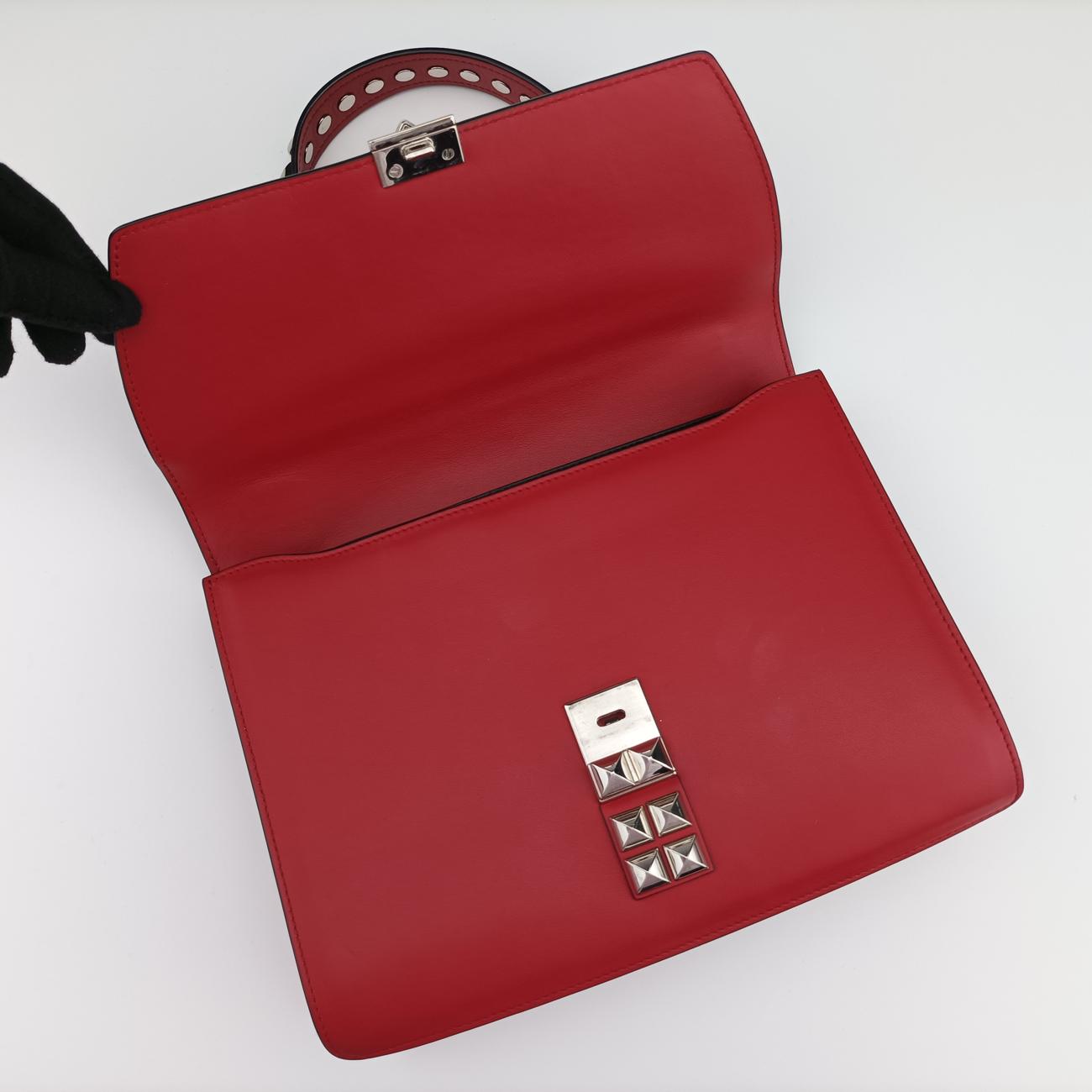 Electra Studded Red Leather x Saffiano leather 1BD120 25エレクトラ スタッズ レッド レザー×サフィアーノレザー 1BD120 25
