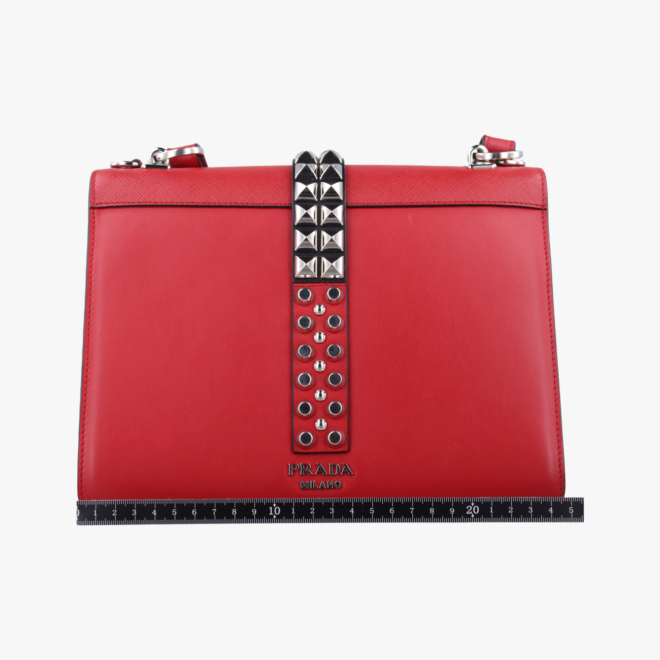 Electra Studded Red Leather x Saffiano leather 1BD120 25エレクトラ スタッズ レッド レザー×サフィアーノレザー 1BD120 25