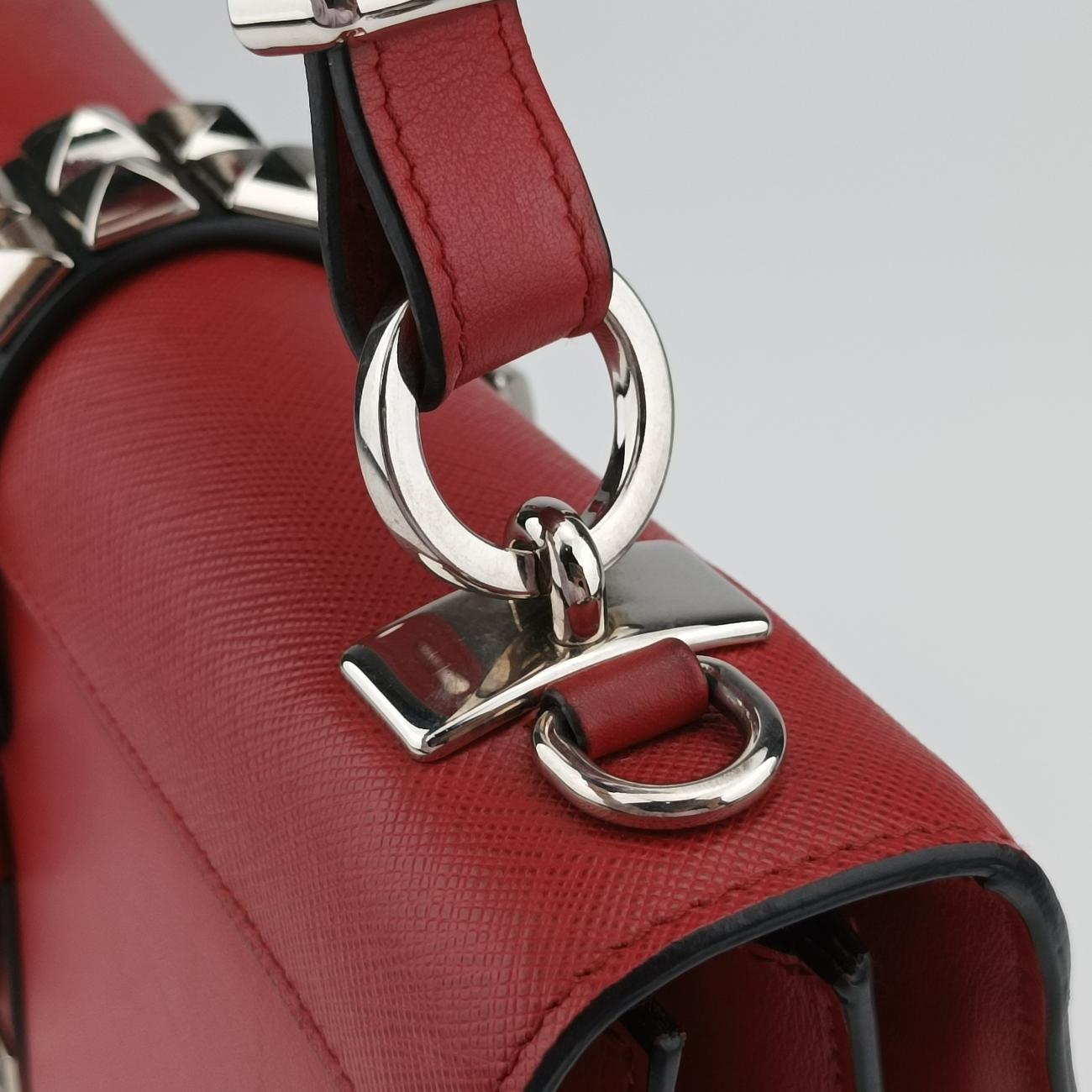 Electra Studded Red Leather x Saffiano leather 1BD120 25エレクトラ スタッズ レッド レザー×サフィアーノレザー 1BD120 25