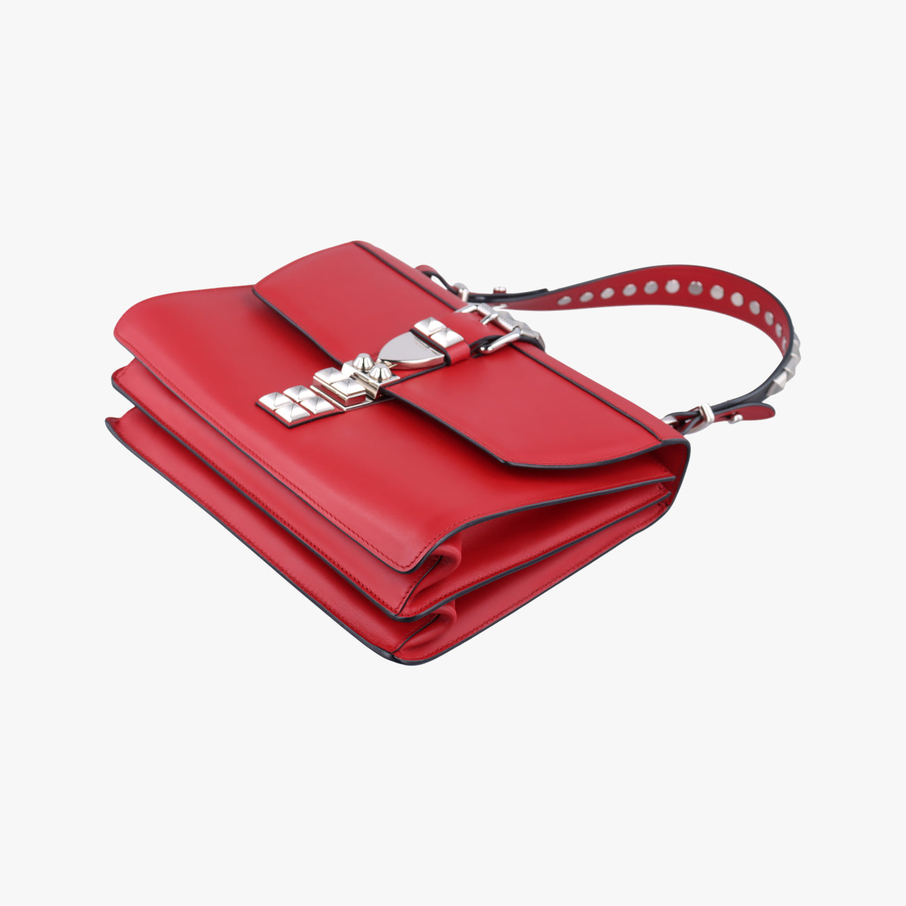 Electra Studded Red Leather x Saffiano leather 1BD120 25エレクトラ スタッズ レッド レザー×サフィアーノレザー 1BD120 25