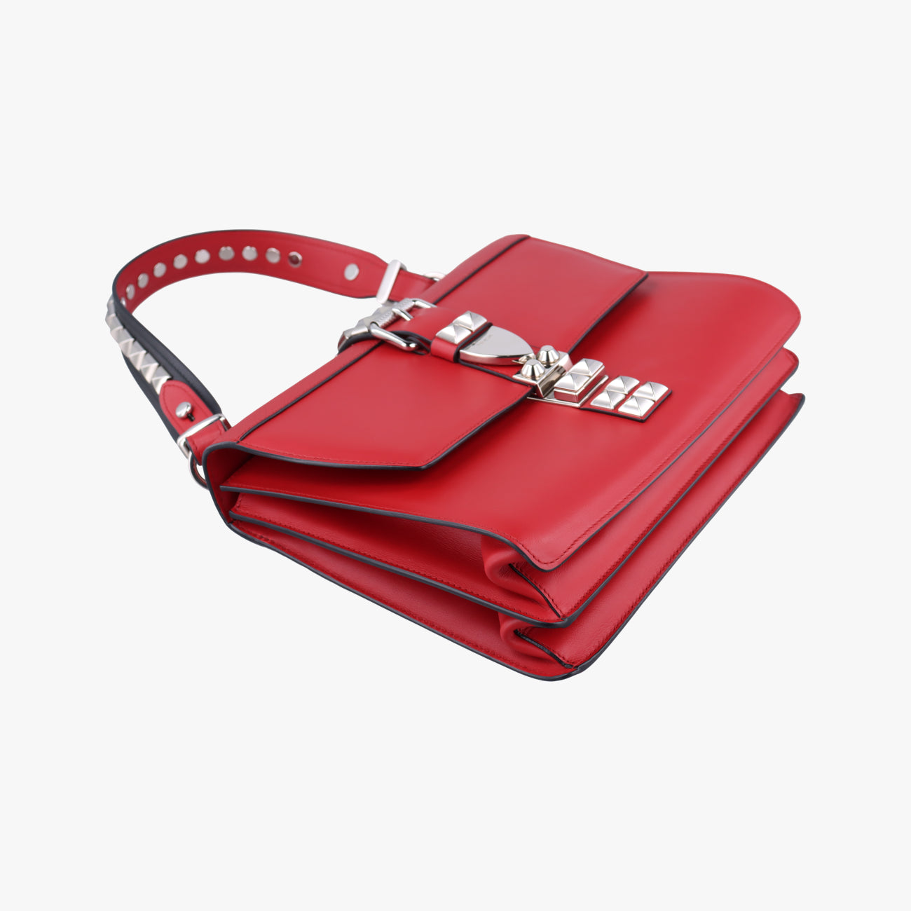 Electra Studded Red Leather x Saffiano leather 1BD120 25エレクトラ スタッズ レッド レザー×サフィアーノレザー 1BD120 25