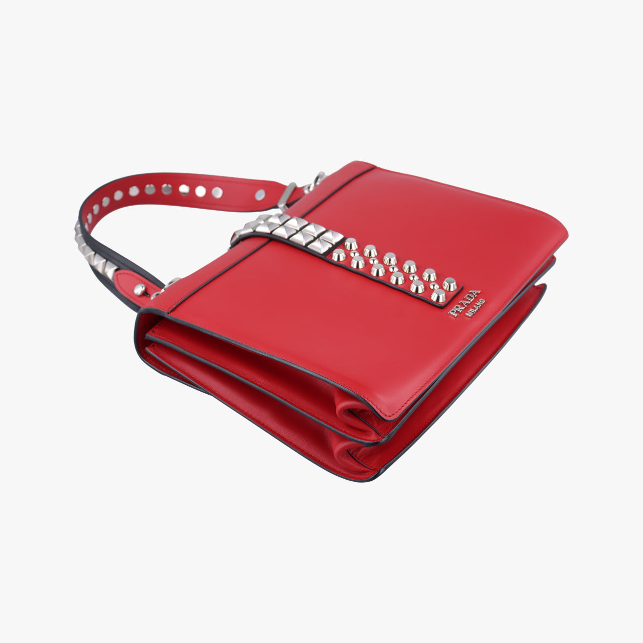 Electra Studded Red Leather x Saffiano leather 1BD120 25エレクトラ スタッズ レッド レザー×サフィアーノレザー 1BD120 25