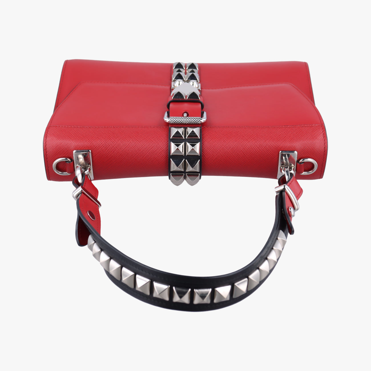 Electra Studded Red Leather x Saffiano leather 1BD120 25エレクトラ スタッズ レッド レザー×サフィアーノレザー 1BD120 25