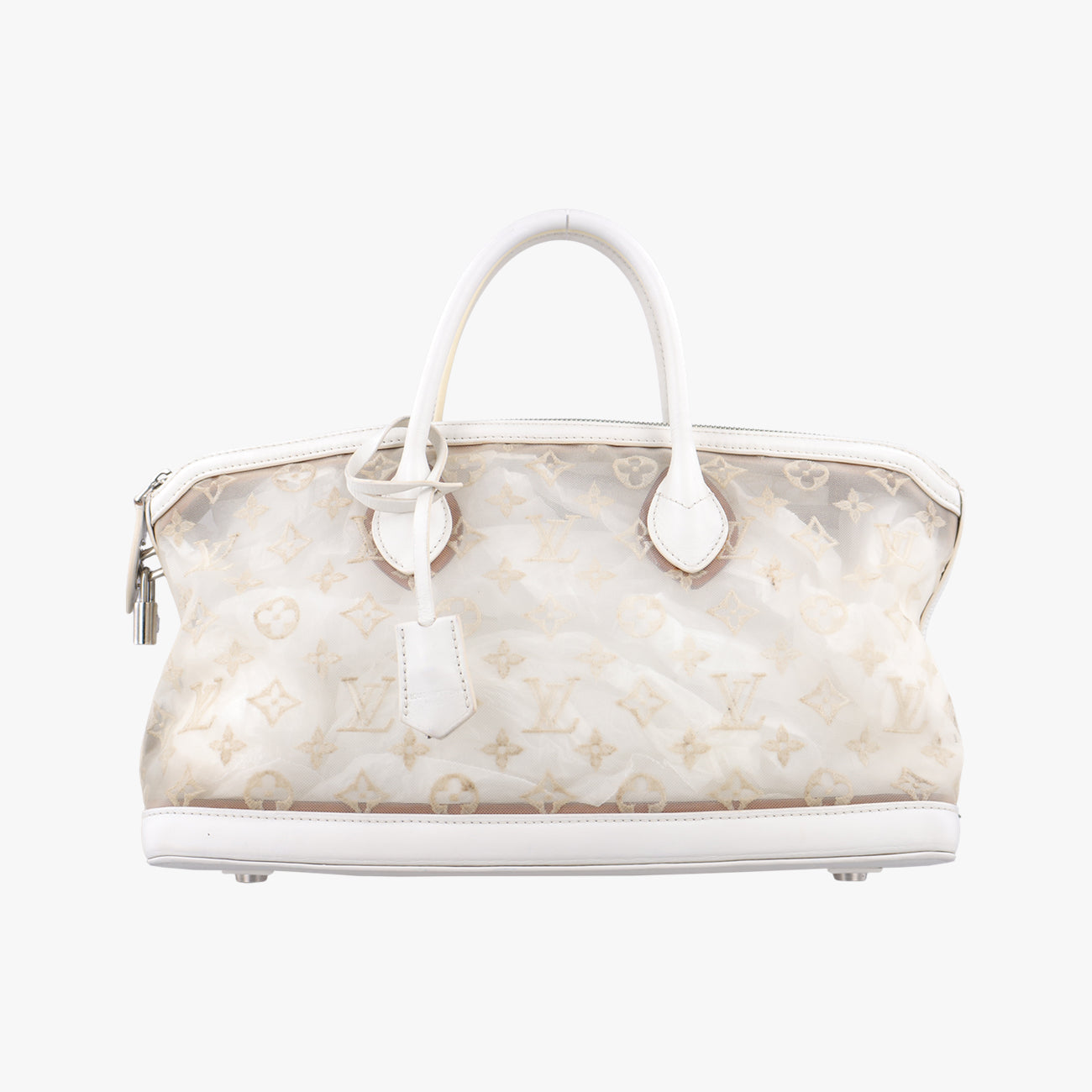 Transparence Lockit East West white Ikat nylon canvas× leather M40701 FO0142トランスペアレンス ロックイット イーストウエスト ホワイト イカットナイロンキャンバス×レザー M40701 FO0142