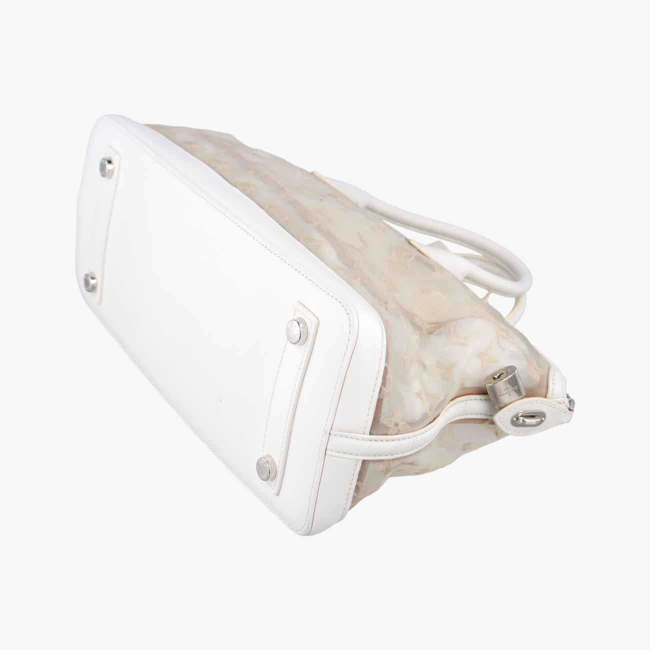 Transparence Lockit East West white Ikat nylon canvas× leather M40701 FO0142トランスペアレンス ロックイット イーストウエスト ホワイト イカットナイロンキャンバス×レザー M40701 FO0142