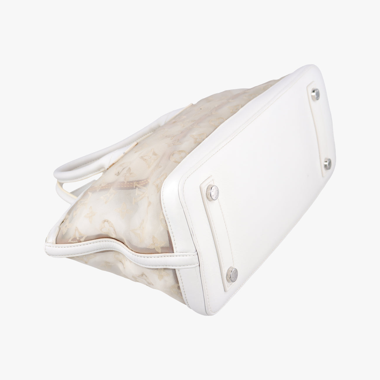 Transparence Lockit East West white Ikat nylon canvas× leather M40701 FO0142トランスペアレンス ロックイット イーストウエスト ホワイト イカットナイロンキャンバス×レザー M40701 FO0142