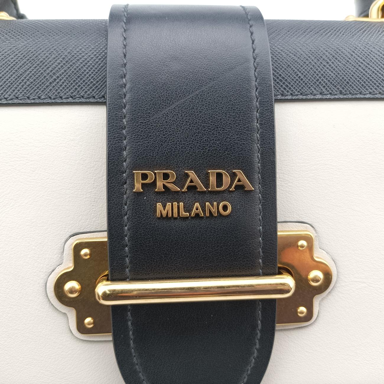 Cahier Black×white Leather×SAFFIANO Leather 1BD045 25カイエ ブラック×ホワイト レザー×サフィアーノレザー 1BD045 25