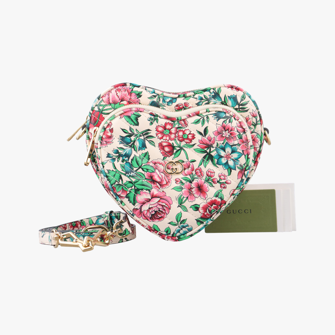 GG Marmont Flower Print Heart Multicolour Leather E040806078GGマーモント フラワー プリント ハート マルチカラー レザー 740355 E040806078