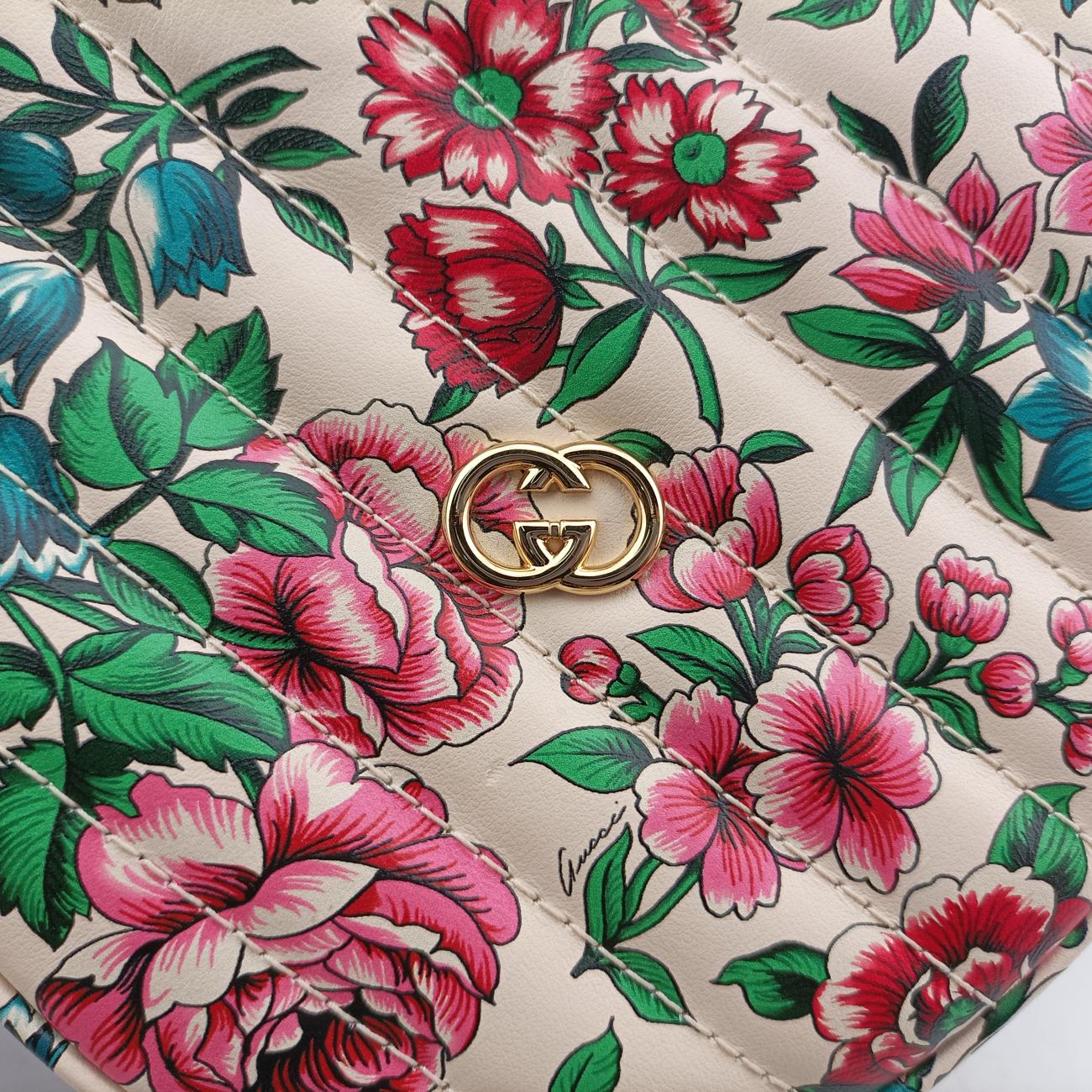 GG Marmont Flower Print Heart Multicolour Leather E040806078GGマーモント フラワー プリント ハート マルチカラー レザー 740355 E040806078