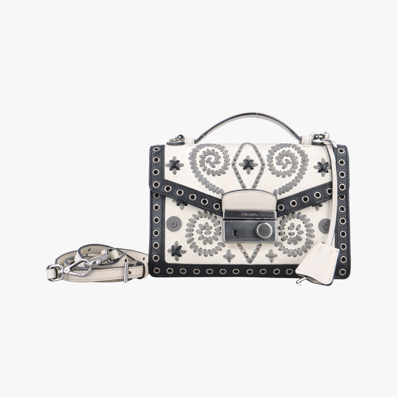 Embroidered Sound Black x White x Gray SAFFIANO Leather 110刺繍 サウンド ブラック×ホワイト×グレー サフィアーノレザー 110