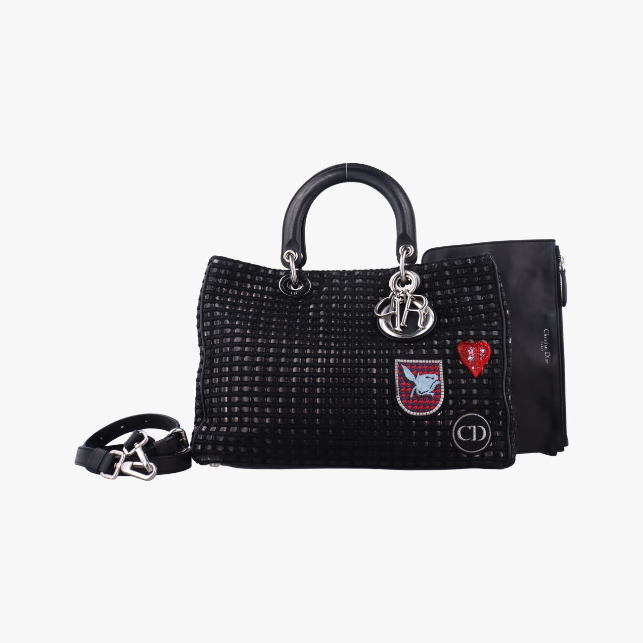 Lady Dior Black tweed×Leather 09-MA-0175レディディオール ブラック ツイード×レザー 09-MA-0175