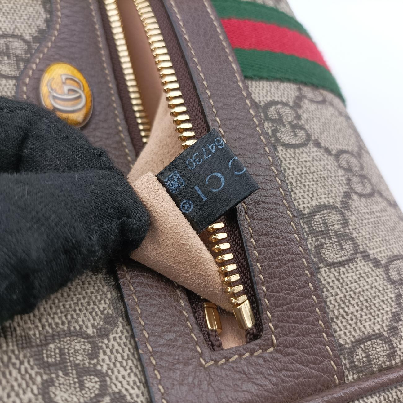 Ophidia brown×red×green PVC coated canvas x leather 517076 F026464730オフィディア ブラウン×レッド×グリーン PVCコーティングキャンバス×レザー 517076 F026464730