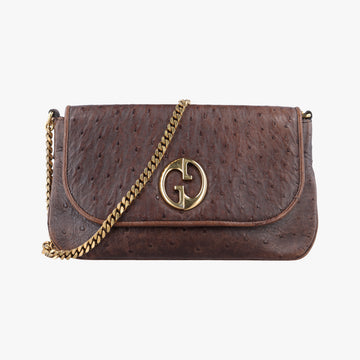 1973 Double G Brown Ostrich Leather 251820 I99565191973 ダブルG ブラウン オーストリッチ 251820 I9956519