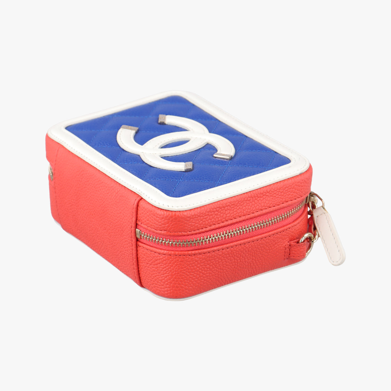 Filigree Vanity Case Top HandleRed x Blue x WhiteCaviar SkinA8445226964014フィリグリー バニティ ケース トップ ハンドルレッド×ブルー×ホワイトキャビアスキンA8445226964014