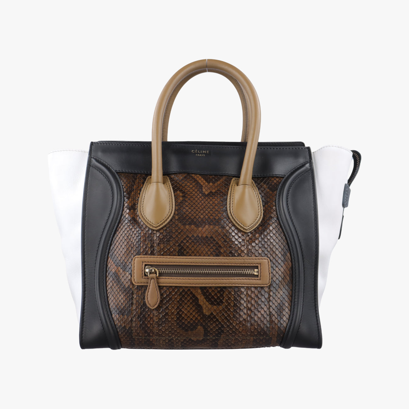 Luggage Mini Shopper Black×Brown×Multicolour Leather×Snakeskin S-AT-1121 S-PA-0112ラゲージミニショッパー ブラック×ブラウン×マルチカラー レザー×ヘビ革 S-AT-1121 S-PA-0112