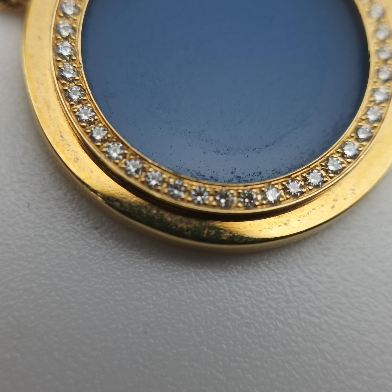 T Diamond & Mother Of Pearl Circle Pendant Blue×golden AU750 T トゥー ダイヤモンド&マザーオブパール サークル ペンダント ブルー×ゴールド AU750