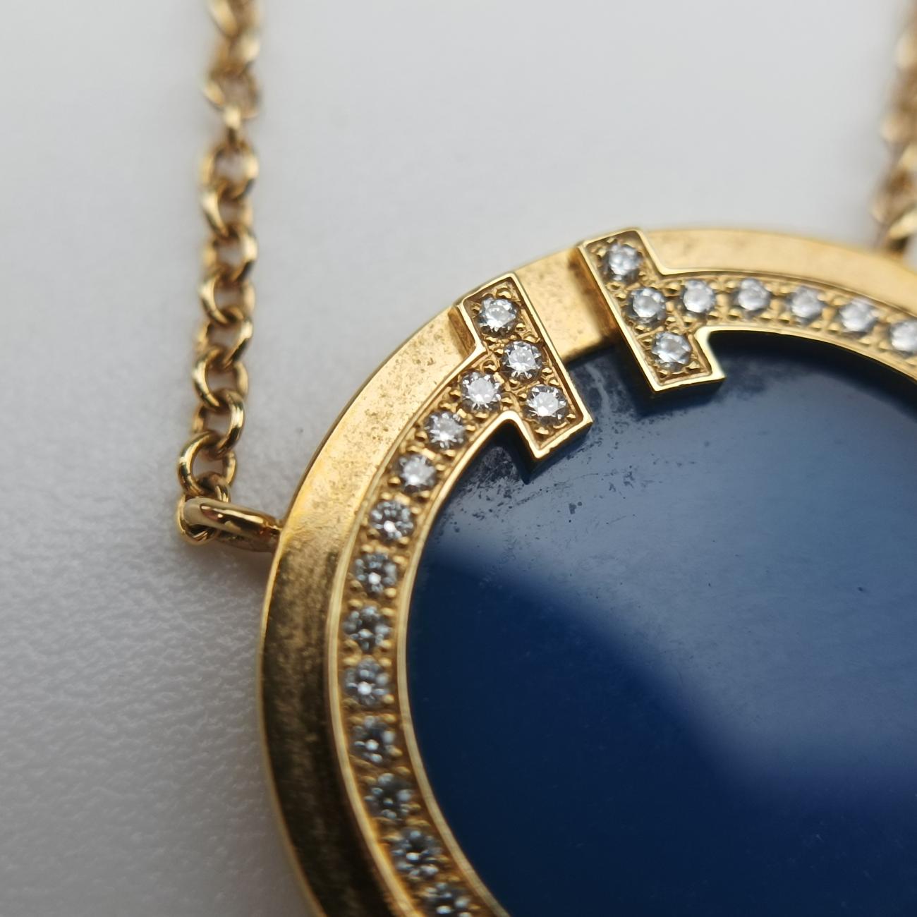 T Diamond & Mother Of Pearl Circle Pendant Blue×golden AU750 T トゥー ダイヤモンド&マザーオブパール サークル ペンダント ブルー×ゴールド AU750