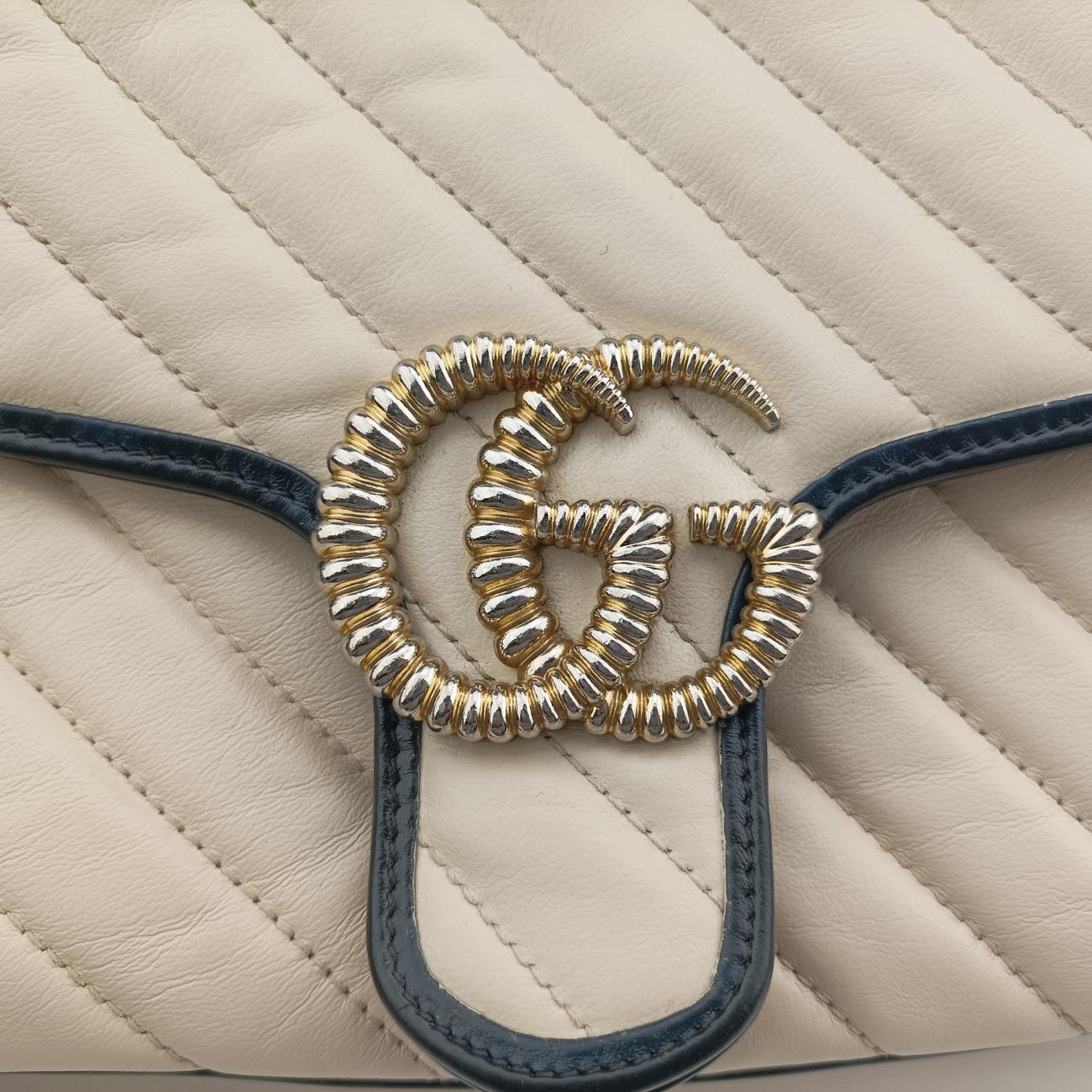 GG Marmont White×navy Leather 443497 B033547820GGマーモント ホワイト×ネイビー レザー 443497 B033547820