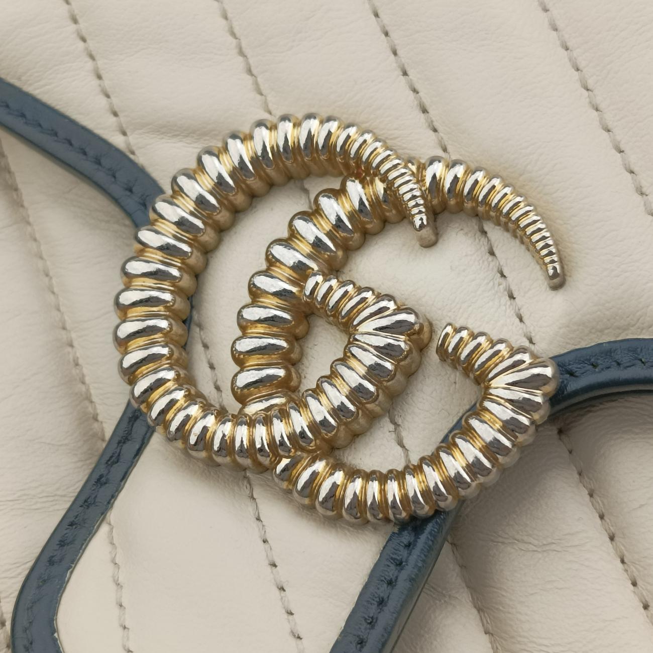 GG Marmont White×navy Leather 443497 B033547820GGマーモント ホワイト×ネイビー レザー 443497 B033547820