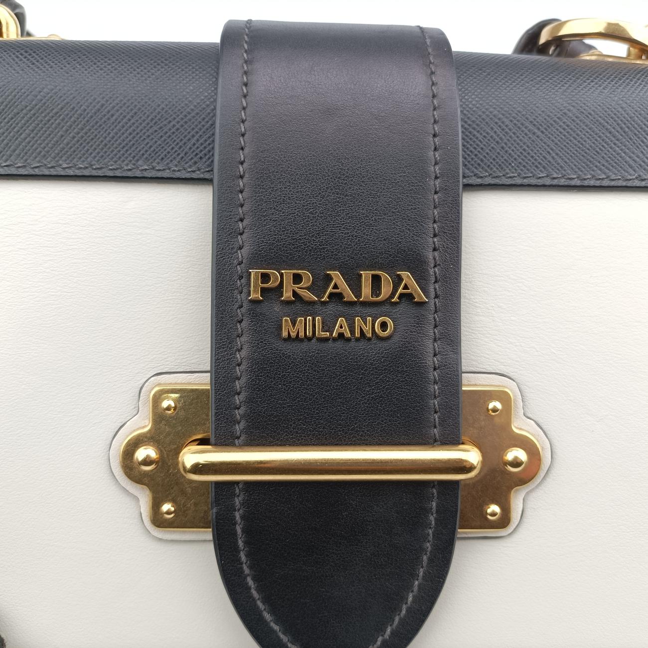 Cahier Black×white Leather×SAFFIANO Leather 1BD045 25カイエ ブラック×ホワイト レザー×サフィアーノレザー 1BD045 25